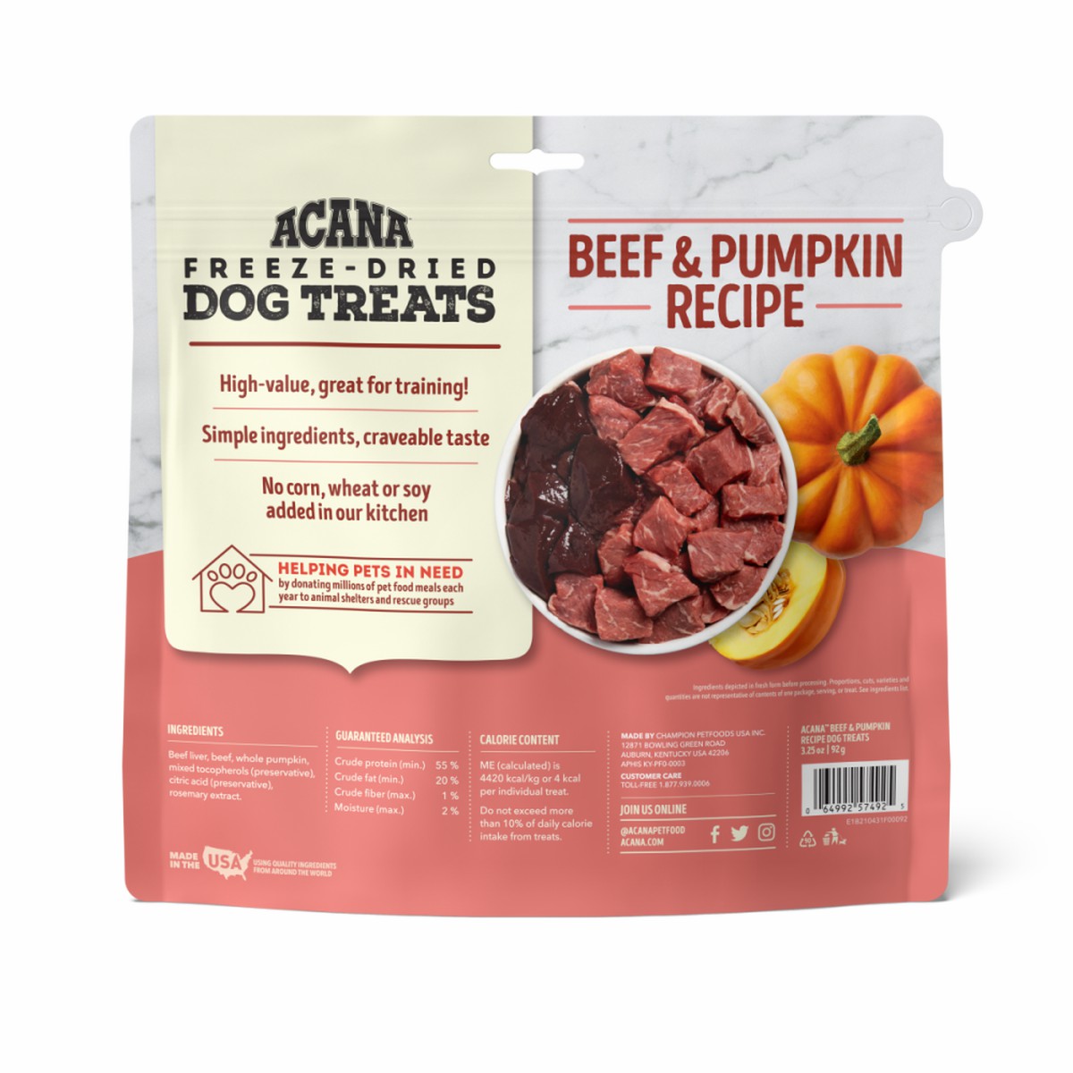 1.25oz Acana Beef & Pumpkin Freeze-Dried Treats Limited Ingredients Grain Free Dog Food Freeze-Dried Dog Treats | 629831JMY