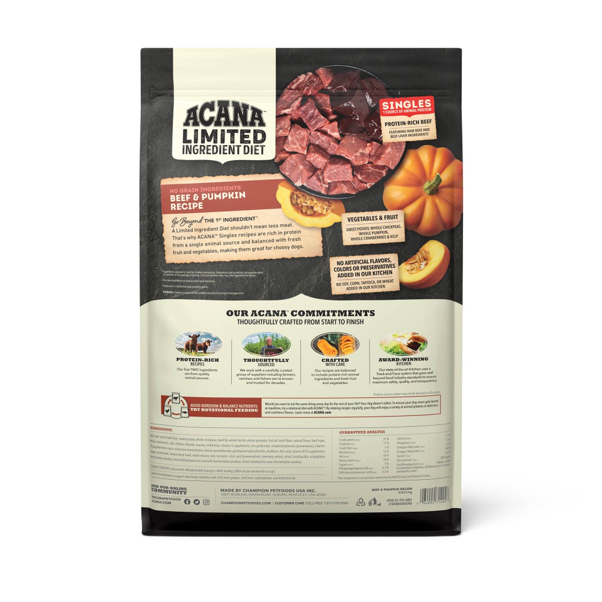 13lb Acana Singles, Beef & Pumpkin Limited Ingredients Grain Free Dry Dog Food | 735219UVS