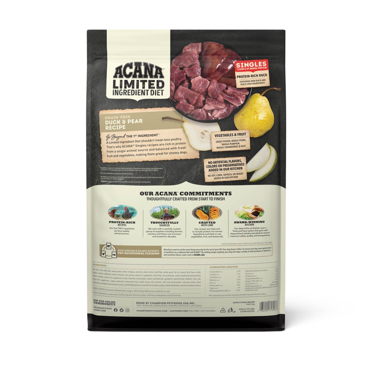 13lb Acana Singles, Duck & Pear Limited Ingredients Grain Free Dry Dog Food | 860475EBP