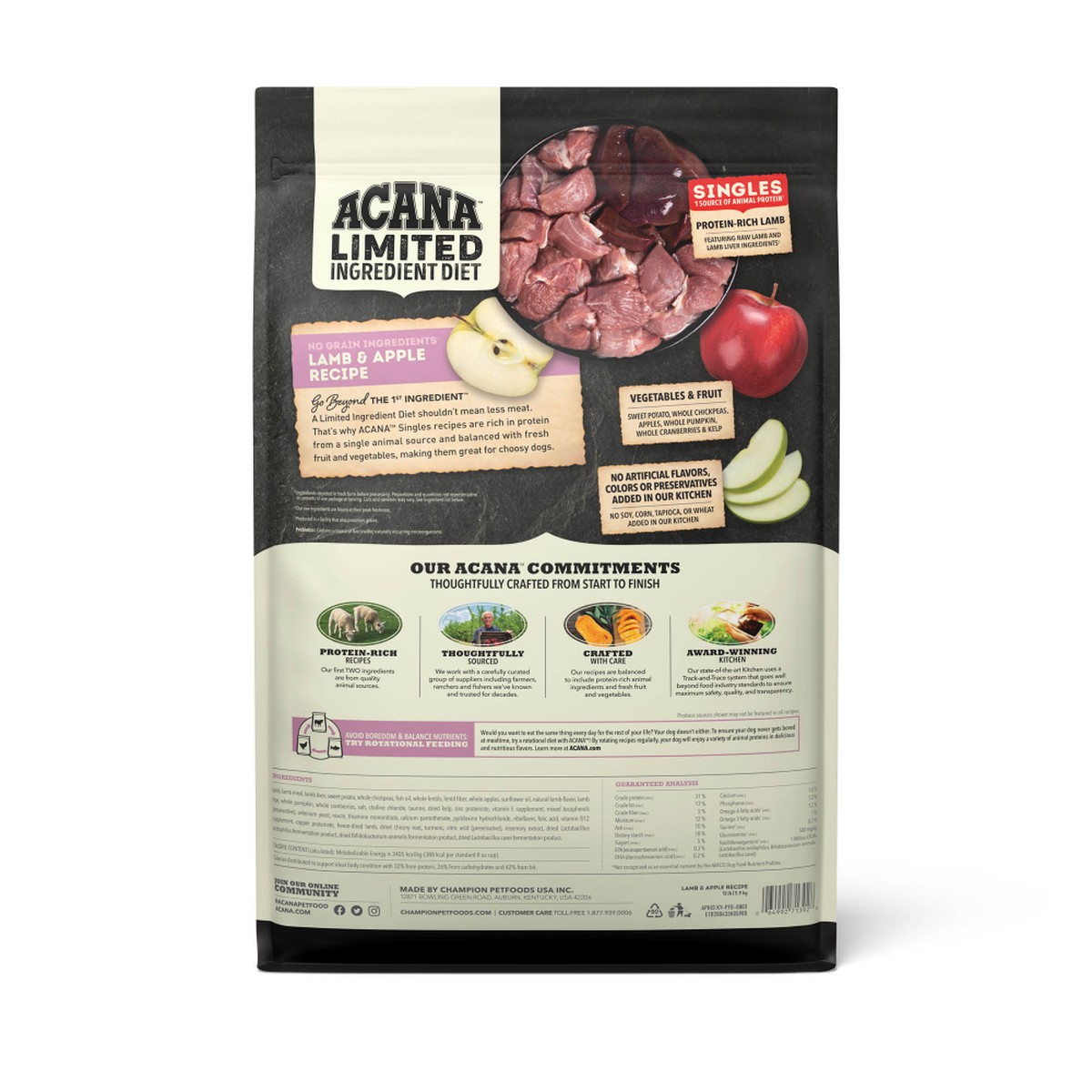 13lb Acana Singles, Lamb & Apple Limited Ingredients Grain Free Dry Dog Food | 489615GPL