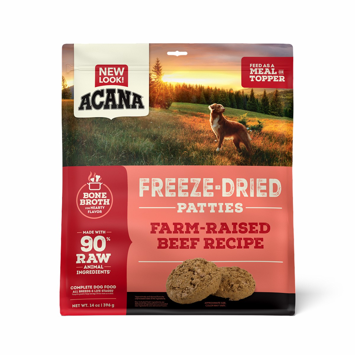 14oz Acana Freeze-Dried Patties, Farm-Raised Beef Grain Free Dog Food Freeze-Dried Food | 579312ZST