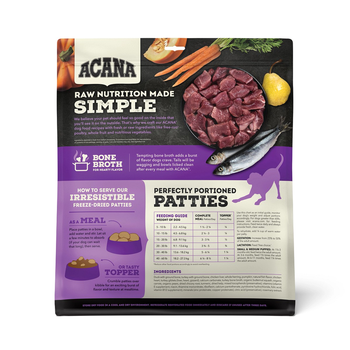 14oz Acana Freeze-Dried Patties, Free-Run Duck Grain Free Dog Food Freeze-Dried Food | 068347CKH