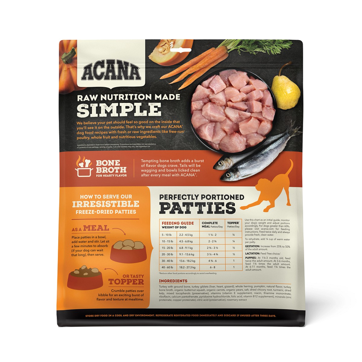 14oz Acana Freeze-Dried Patties, Free-Run Turkey Grain Free Dog Food Freeze-Dried Food | 780596MGU