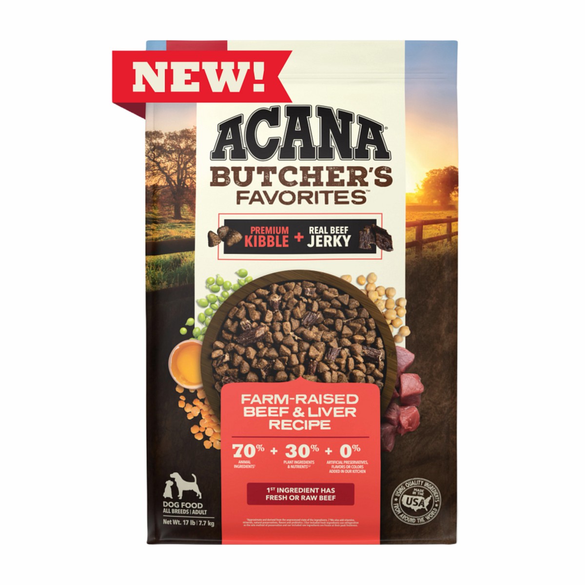 17lb Acana Butcher's Favorites™, Farm-Raised Beef & Liver Grain Free High Protein Dry Dog Food | 735012NET