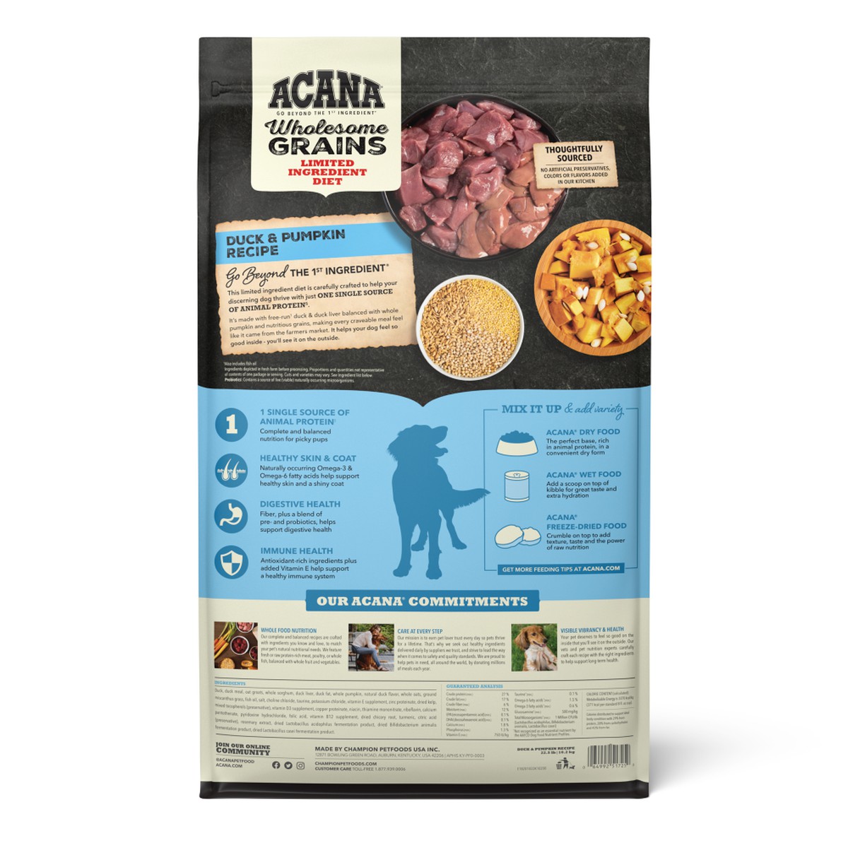 22.5lb Acana Wholesome Grains, Duck & Pumpkin, Limited Ingredient Diet Dry Dog Food | 035927HTP