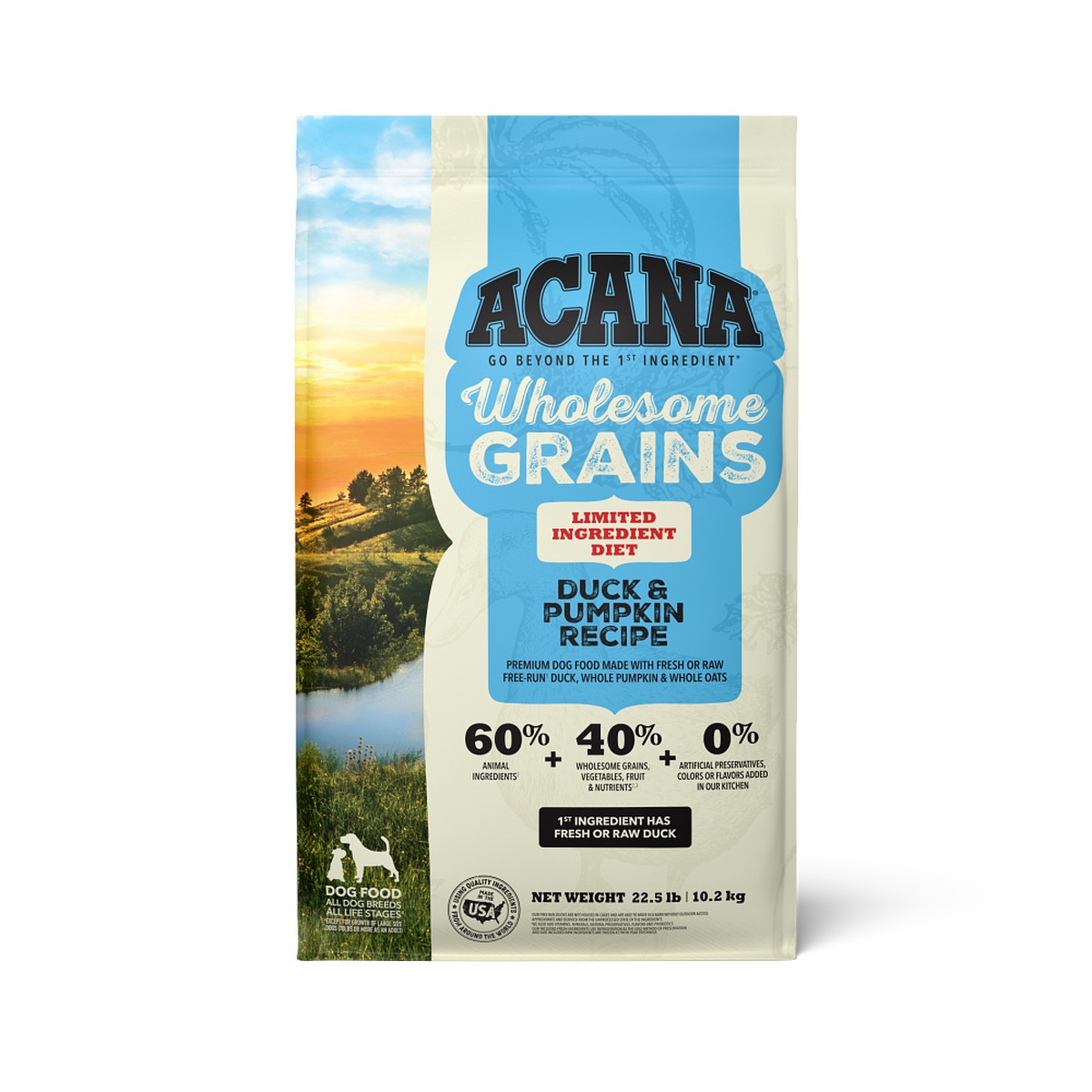 22.5lb Acana Wholesome Grains, Duck & Pumpkin, Limited Ingredient Diet Dry Dog Food | 035927HTP