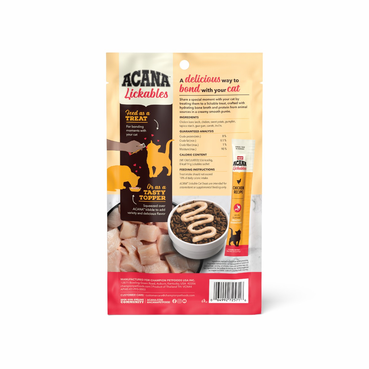 2.5oz*5 Acana Lickables, Chicken, Cat Treats Grain Free Cat Food Lickable Treats | 172540RVH