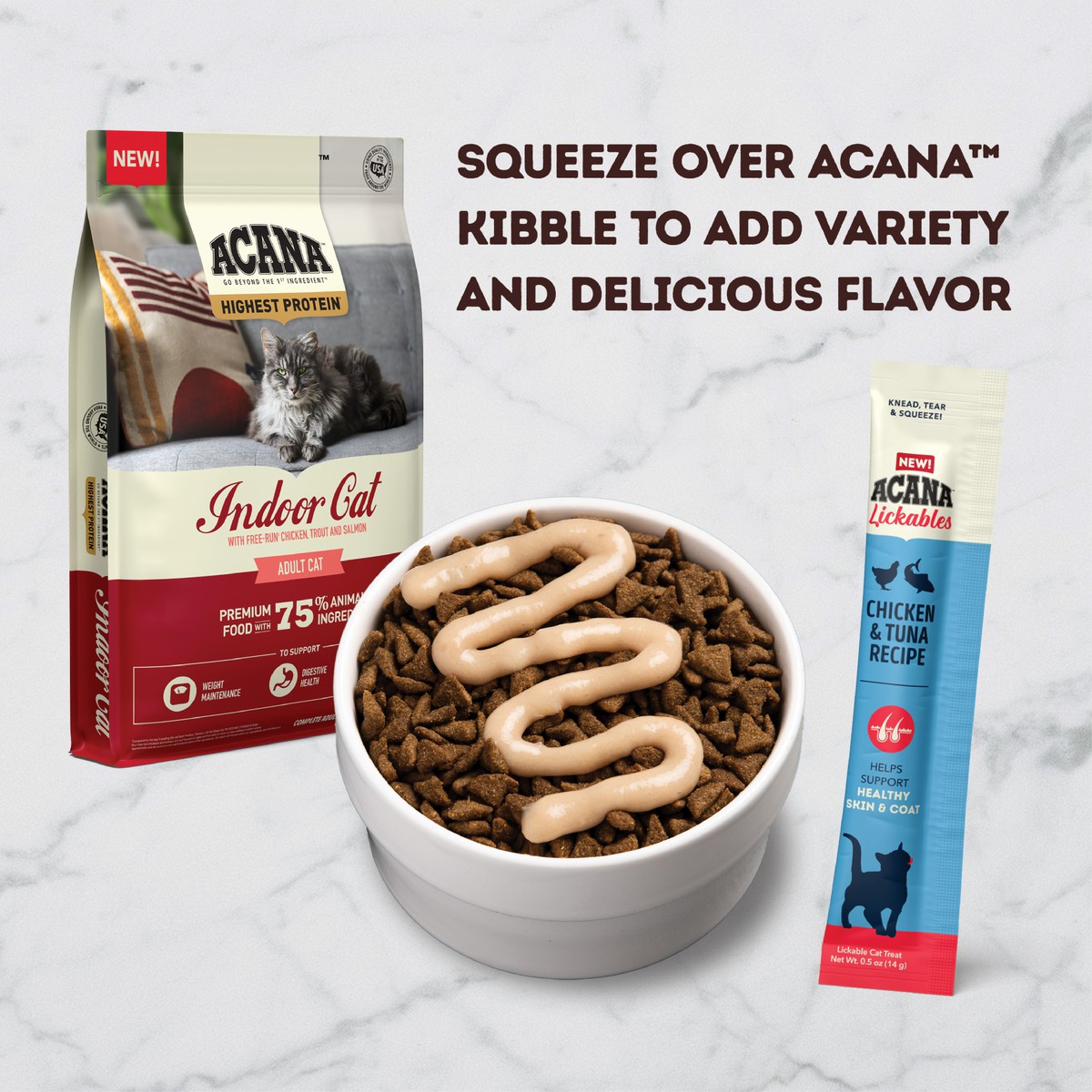 2.5oz*5 Acana Lickables, Chicken & Tuna, Cat Treats Grain Free Cat Food Lickable Treats | 560379BJP