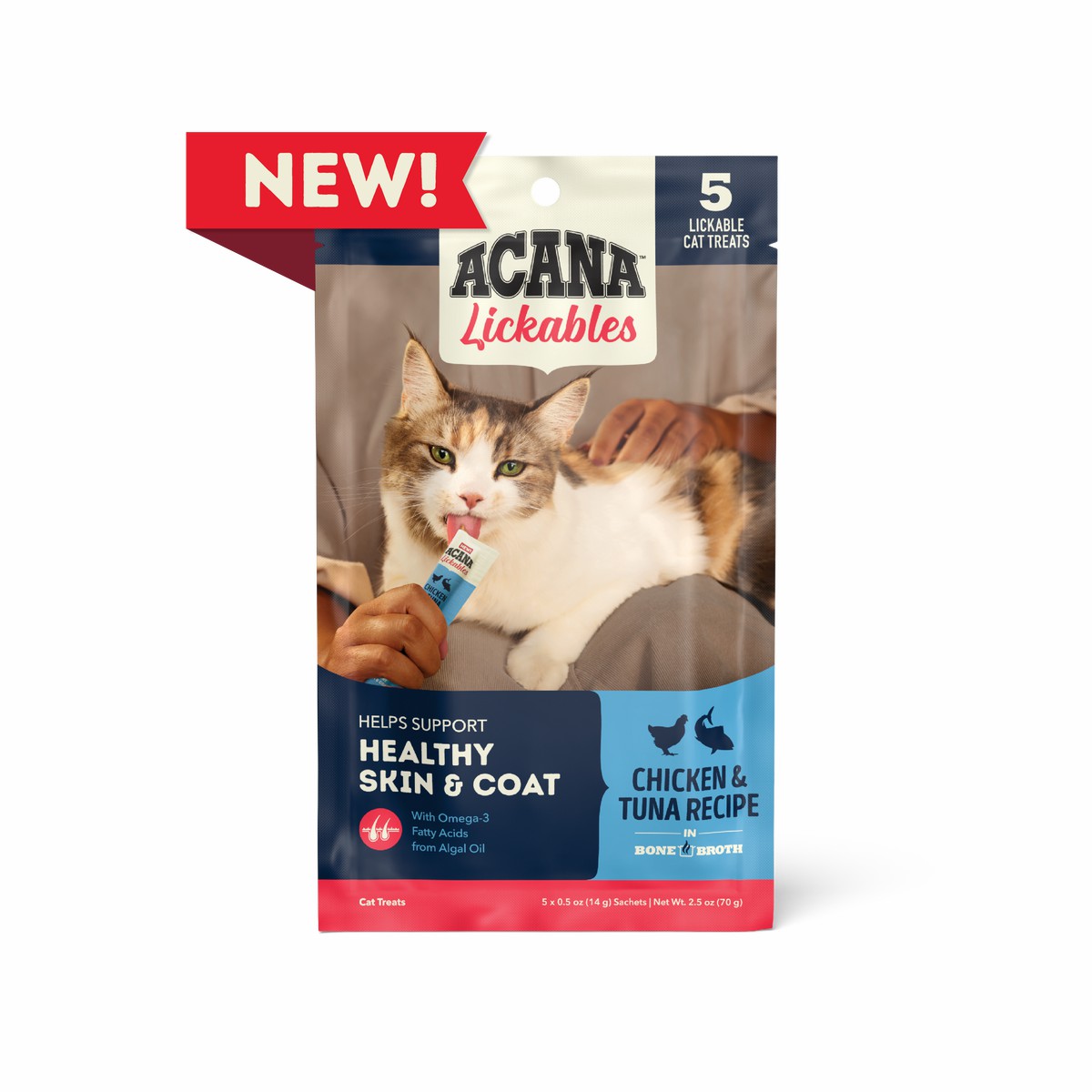 2.5oz*5 Acana Lickables, Chicken & Tuna, Cat Treats Grain Free Cat Food Lickable Treats | 560379BJP