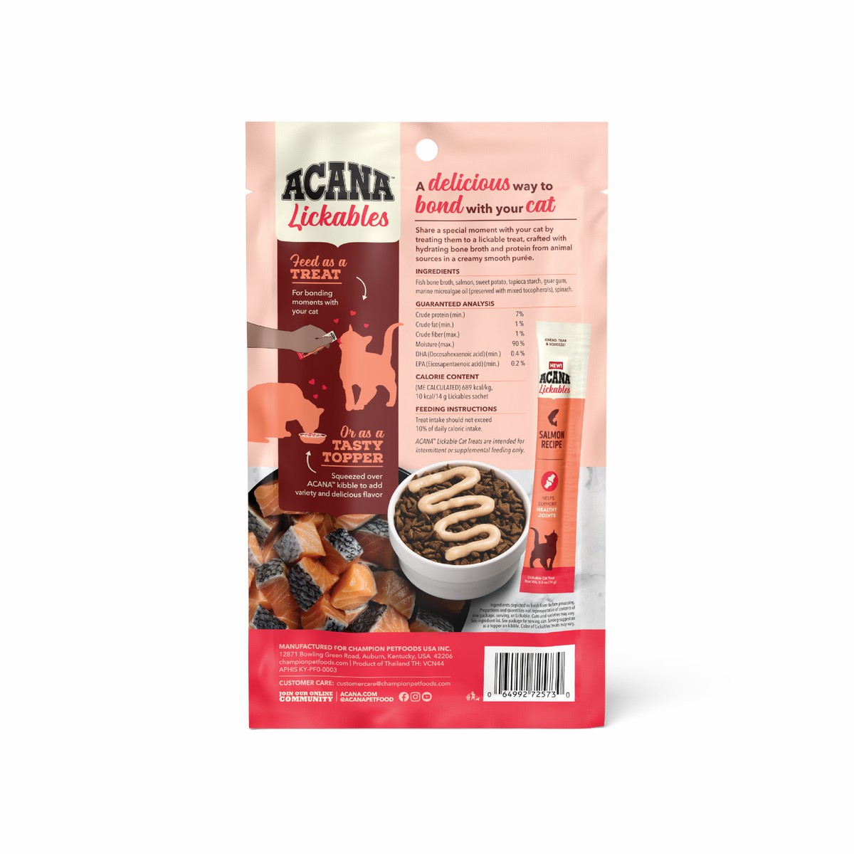 2.5oz*5 Acana Lickables, Salmon, Cat Treats Grain Free Cat Food Lickable Treats | 590246NXH