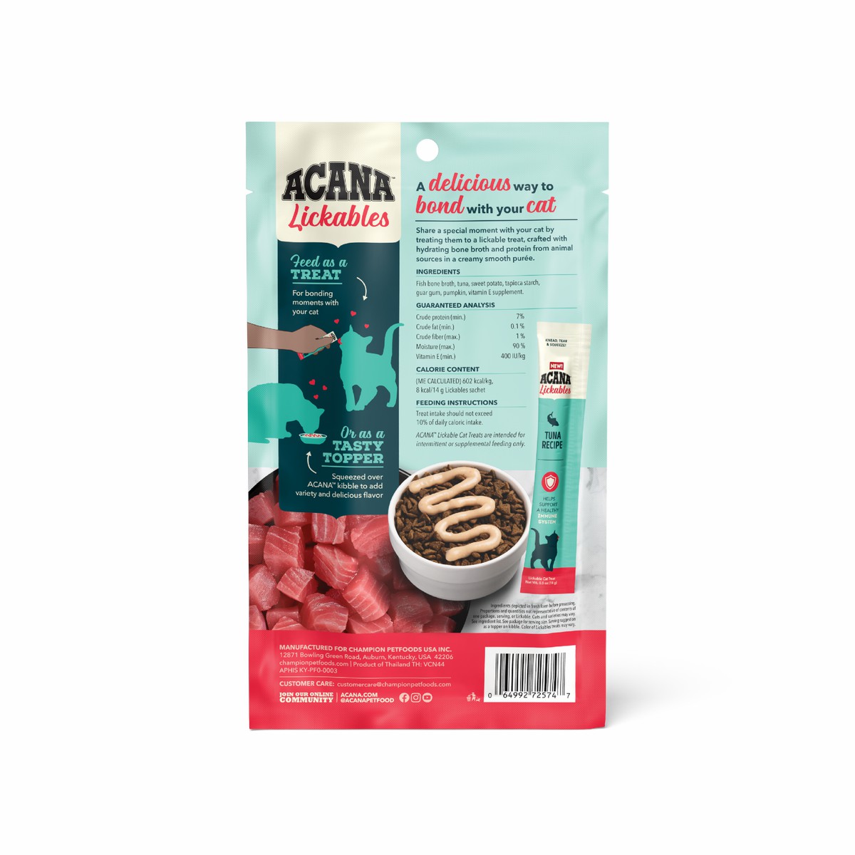 2.5oz*5 Acana Lickables, Tuna, Cat Treats Grain Free Cat Food Lickable Treats | 870154QUJ