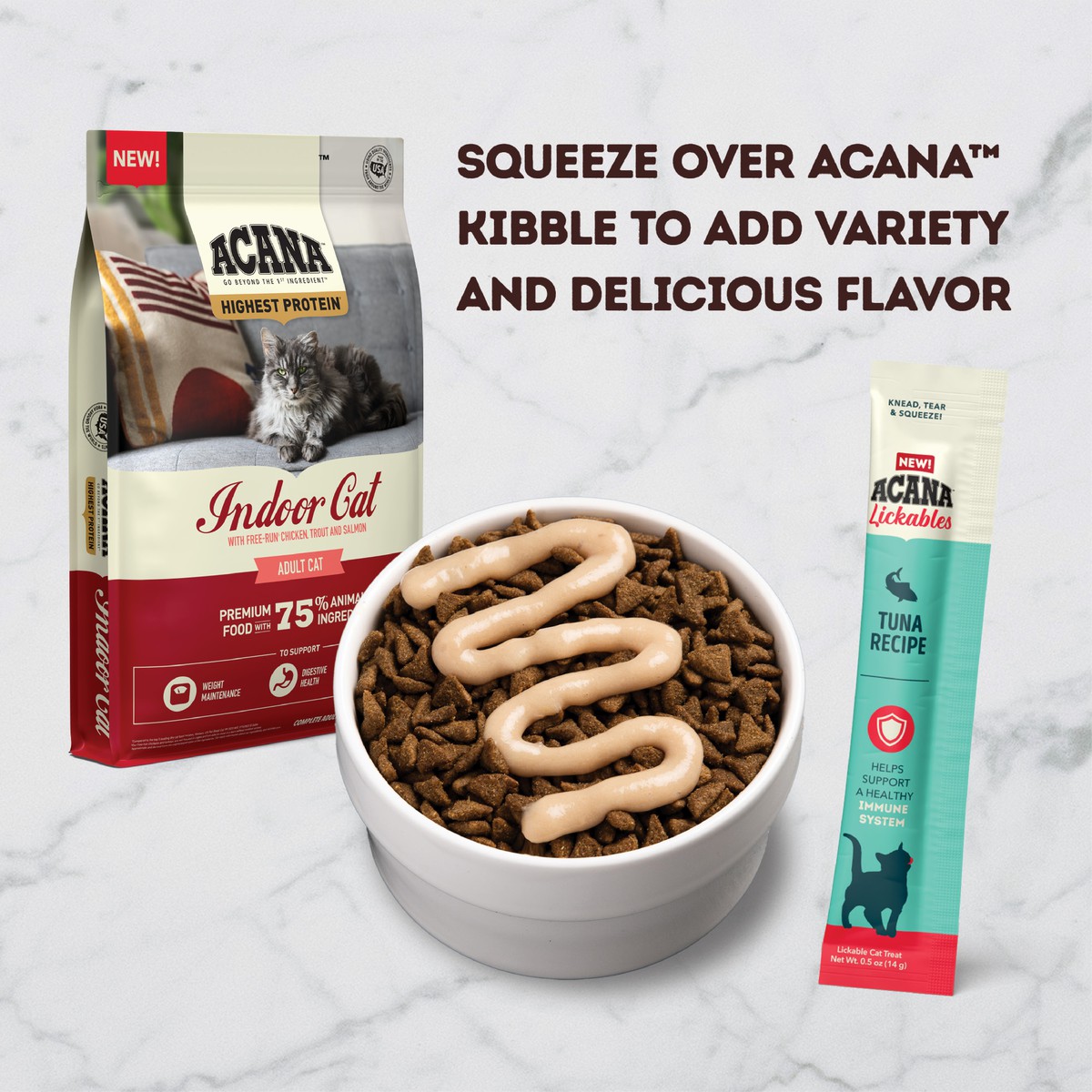 2.5oz*5 Acana Lickables, Tuna, Cat Treats Grain Free Cat Food Lickable Treats | 870154QUJ