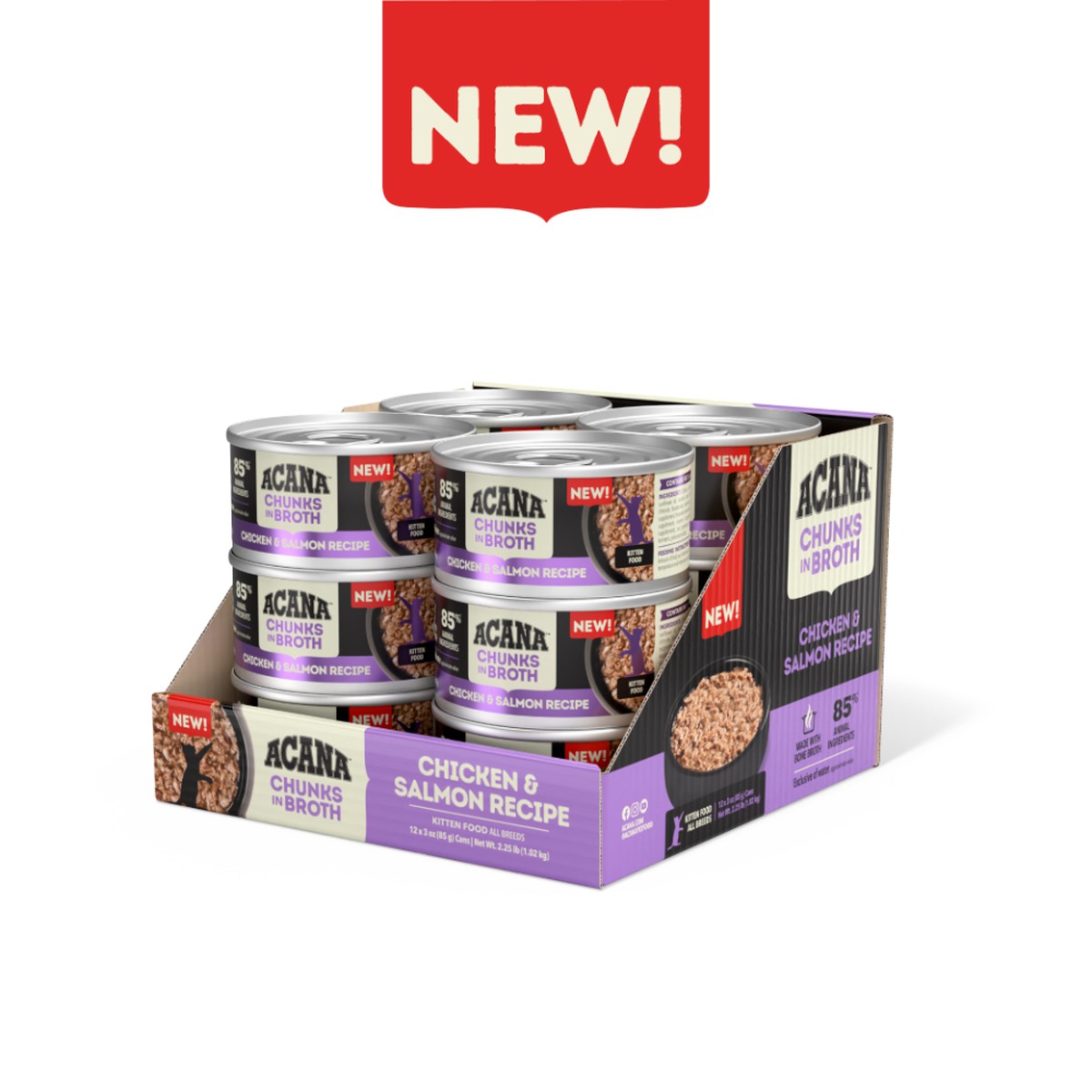 3oz*12 Acana Chunks in Broth Chicken & Salmon for Kittens Grain Free Wet Cat Food | 013729PGA