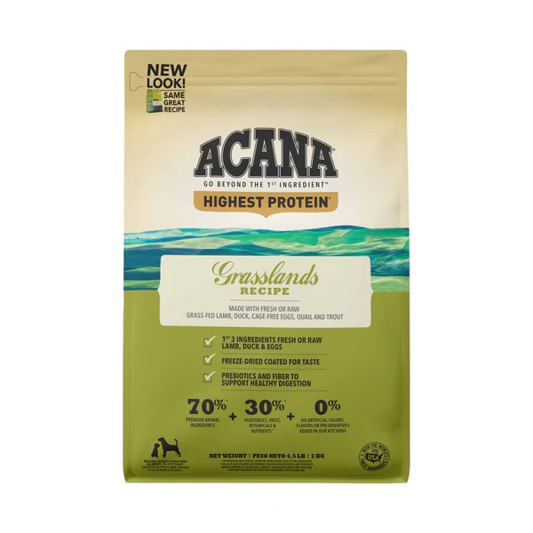 4.5lb Acana Highest Protein, Grasslands Grain Free Dry Dog Food | 648950MHS