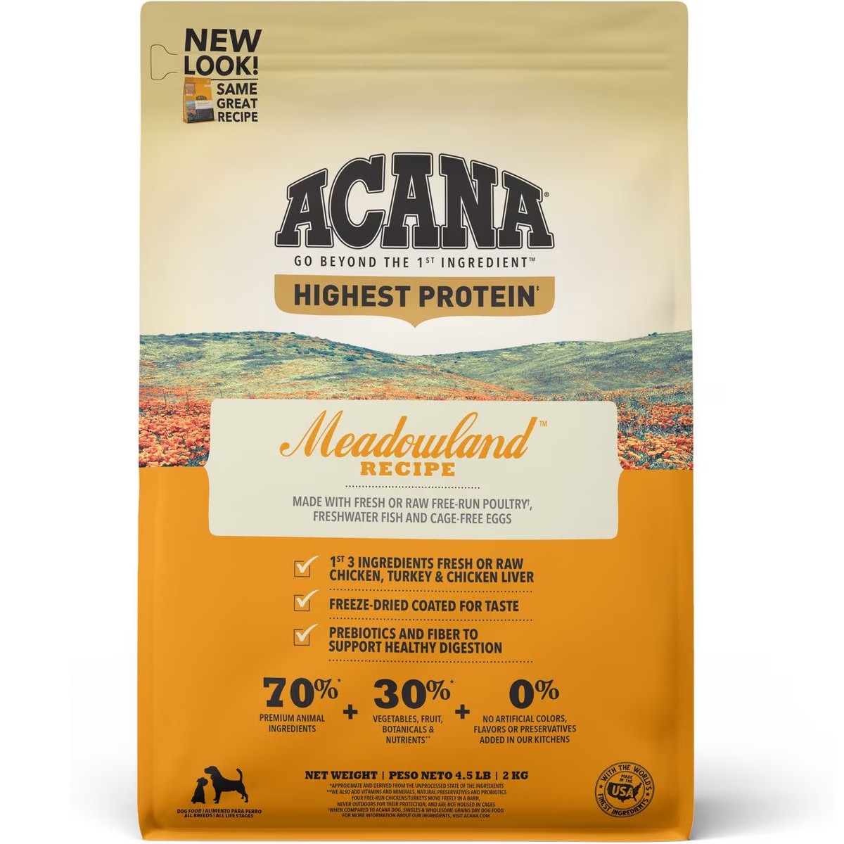 4.5lb Acana Highest Protein, Meadowland Grain Free Dry Dog Food | 923647UKR