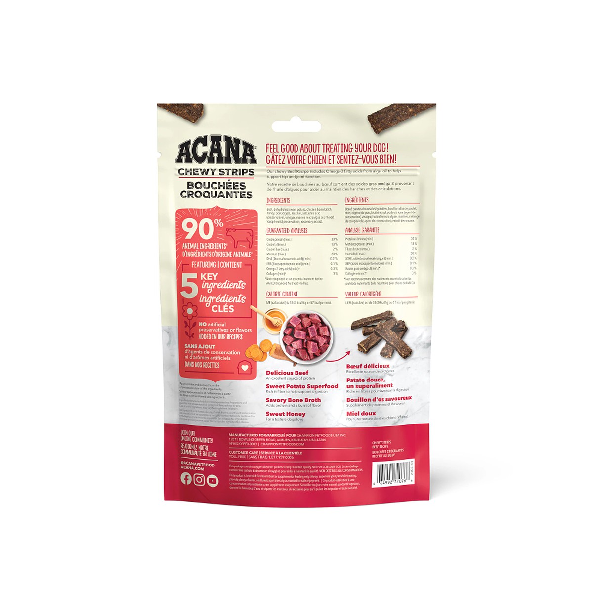 4oz Acana Chewy Strips, Beef Grain Free Dog Food Soft & Chewy Treats | 145906TRP